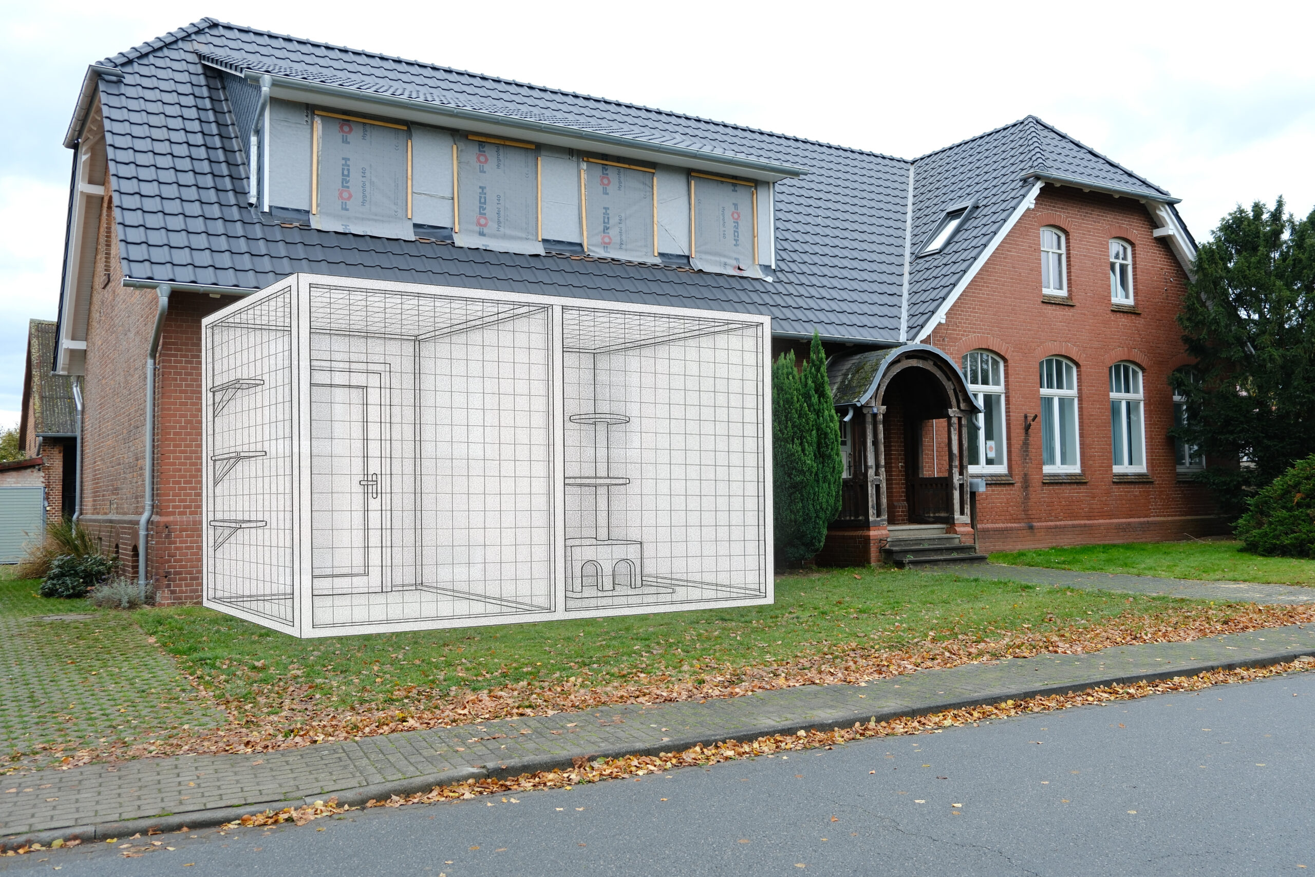 DSCF6552_neu Bild vom neuen Katzenhaus mit skizziertem Außenbereich